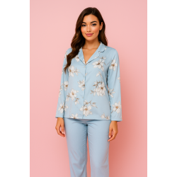 top & pants floral pajama set Baby blue color Code: 0040