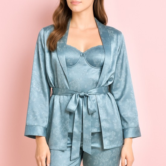 3 pieces: shirt, pants, and a robe dressing gown Color dusty aqua 0023