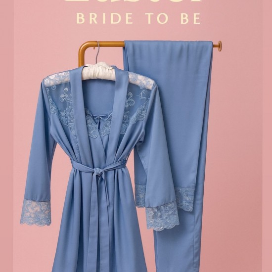 3 pieces: shirt, pants, and a robe dressing gown Color: blue 0034