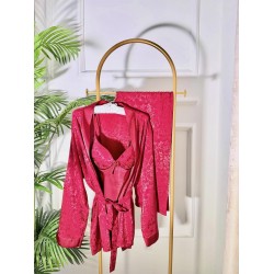 3 pieces: shirt, pants, and a robe dressing gown???? Code: 0016 Color cherry red