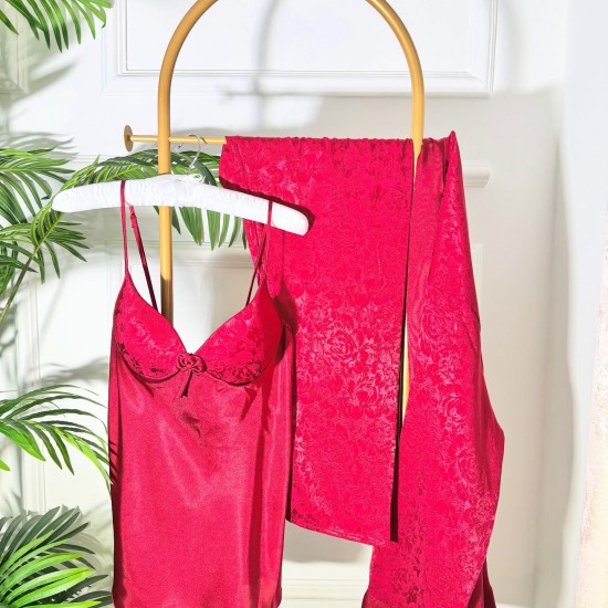 3 pieces: shirt, pants, and a robe dressing gown???? Code: 0016 Color cherry red