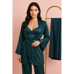 3 pieces: shirt, pants, and a robe dressing gown Color: dark green  0031