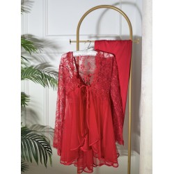 3 pieces: shirt, pants, and a robe dressing gown Color: red 0037