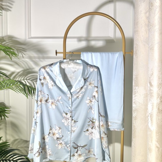 top & pants floral pajama set Baby blue color Code: 0040