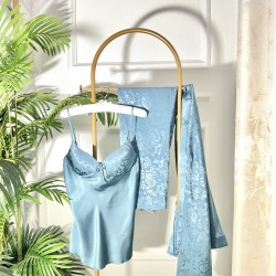 3 pieces: shirt, pants, and a robe dressing gown Color dusty aqua 0023