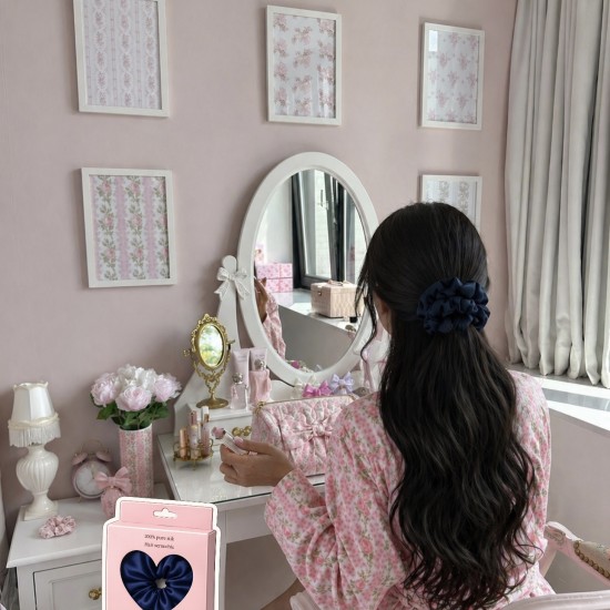 100% Pure Silk Hair Scrunchie – navy blue