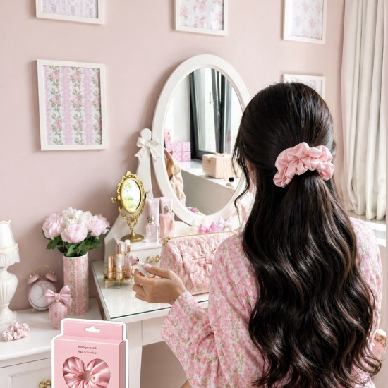 100% Pure Silk Hair Scrunchie –  pink 