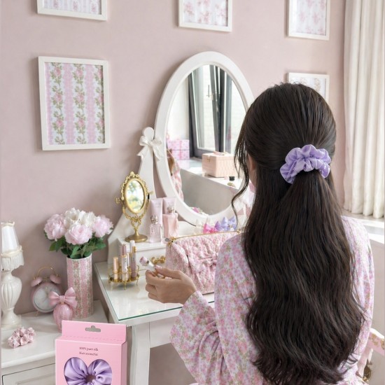100% Pure Silk Hair Scrunchie –  lavender 